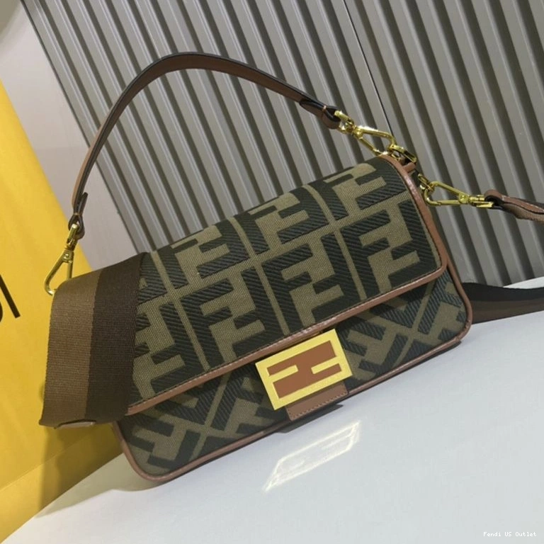 Vintage HOT Green Baguette Fendi FF Medium In Motif Canvas Bag 0717